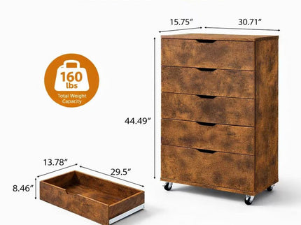 Modern 5 Drawer Dresser With Wheels