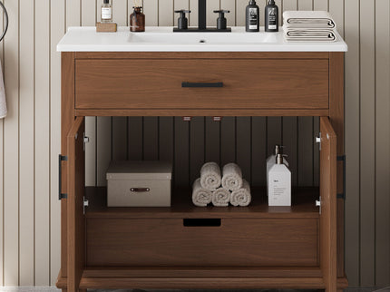Bathroom Vanity With Ceramic Sink, Modern Free Standing Cabinet With Soft Close Drawers
