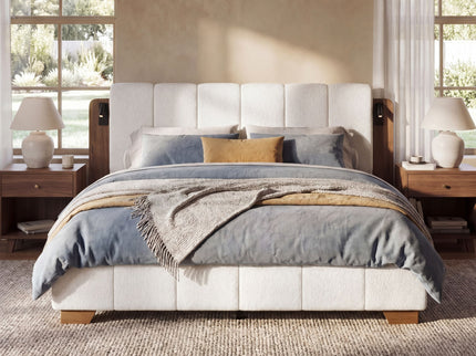Modern Upholstered Platform Bed Frame With Built-In Reading Lights