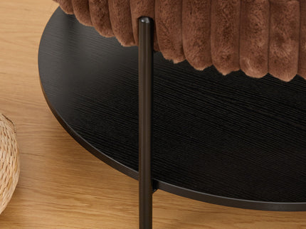 Modern Upholstered Round Ottoman Coffee Table With Storage Shelf