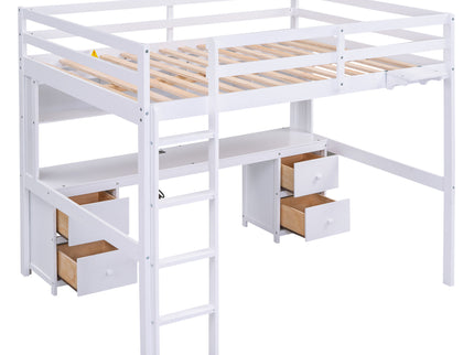 Loft Bed With Desk, Cabinets, Drawers, Charging Station And Bedside Tray