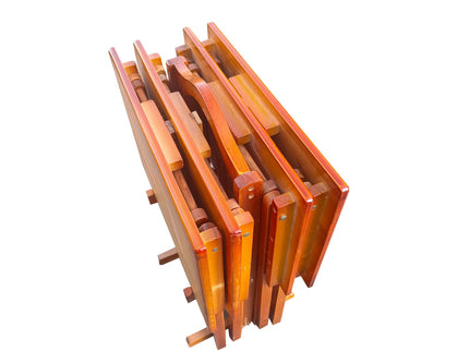 Folding Trays With Storage Rack Snack Table (Set of 4) - Honey