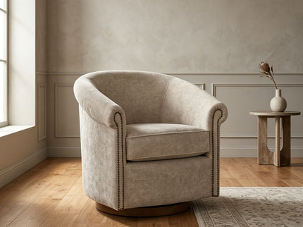 Barrel Swivel Accent Chair, 360 Degree Rotating For Living Room - Sand