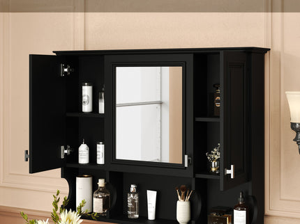Wall Mounted Bathroom Medicine Wall Cabinet With Mirror & Open Shelves