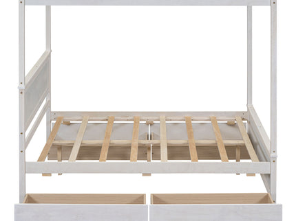 Canopy Platform Bed With Drawers, Support Slats, No Box Spring Needed