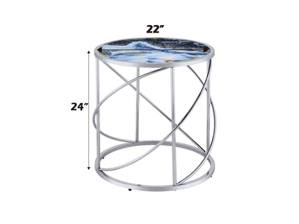 Lyda - Marble Print End Table - Blue