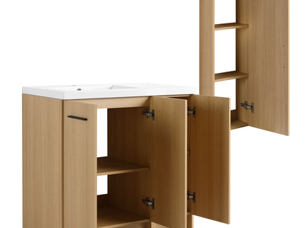 Freestanding Bathroom Vanity Set With Tall Linen Cabinet, 3 Door Storage Cabinet, Single Sink