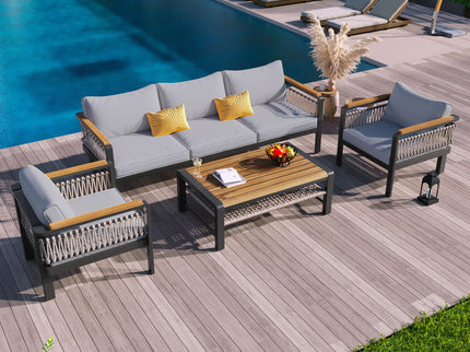 4 Pieces Outdoor Sectional Sofa Set 5 Person Patio Seating Group Outdoor Conversation Set With Cushions And A Coffee Table For Patios