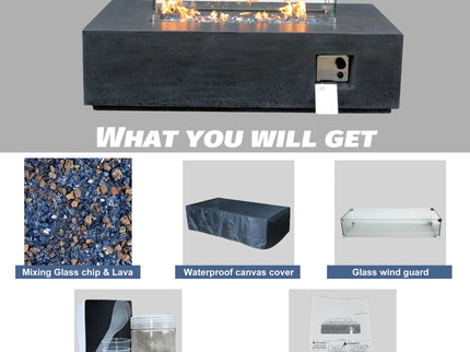Outdoor Concrete Propane Gas Rectangle Fire Pit Table