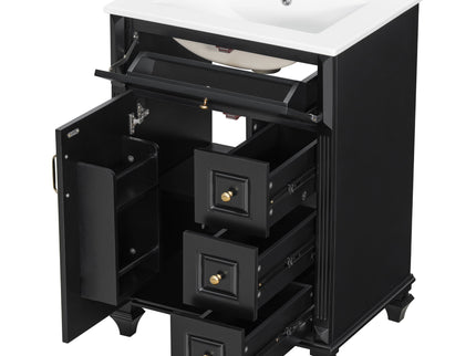 Freestanding Bathroom Vanity With Sink, 3 Drawers & Flip-Out Drawer