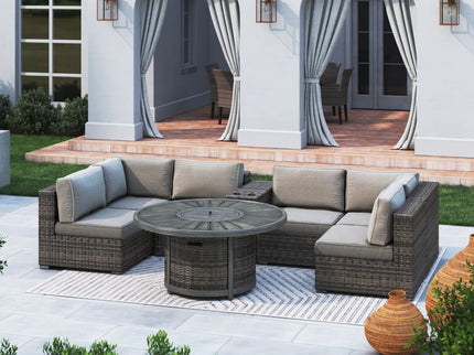 All Weather 4 Person Patio Sofa Set With Fire Pit And Side Table Rustproof - Brown
