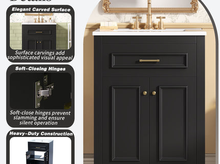 Bathroom Vanity With Integrated Sink, 2 Door Cabinet With Tip Out Drawer, Rectangular Design