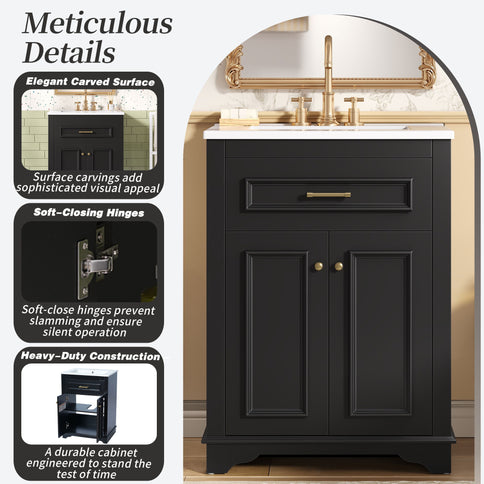 Bathroom Vanity With Integrated Sink, 2 Door Cabinet With Tip Out Drawer, Rectangular Design