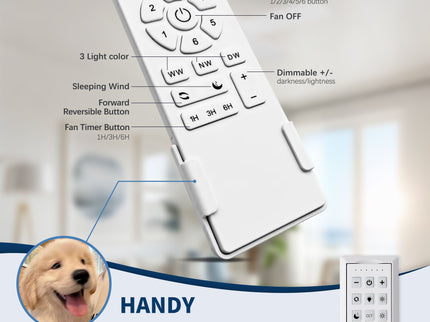 Ceiling Fan With Remote Control, Reversible DC Motor, 6 Speeds, 3 Dimmable LED, Quiet Timer For Indoor - White