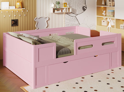 Platform Bed With Guardrail And Drawer