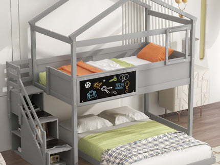 House Style Bunk Bed With Storage Staircase And board