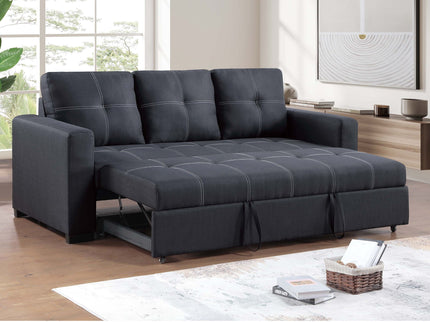 Sectional Sofa Pull Out Bed Upholstered Tufted Convertible Couch - Black