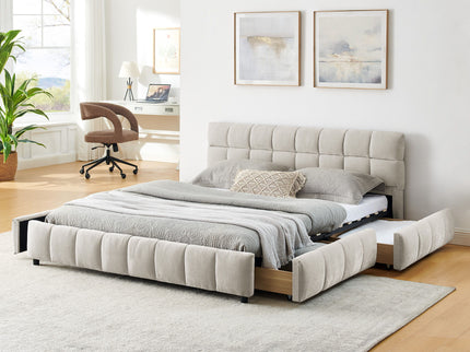 Modern Platform Bed Frame With Thick Fabric