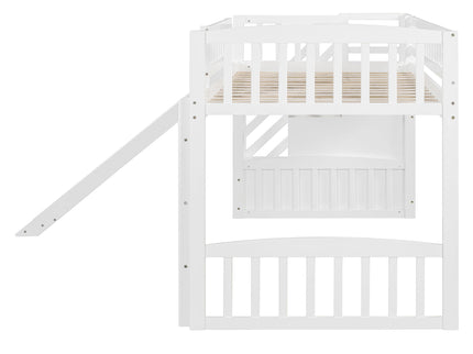 Loft Stairway Bed With 2 Drawers, Convertible Ladder And Slide