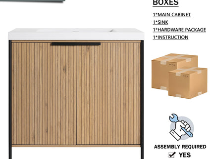 Modern Freestanding Bathroom Vanity With Resin Sink & Soft Close Cabinet Doors