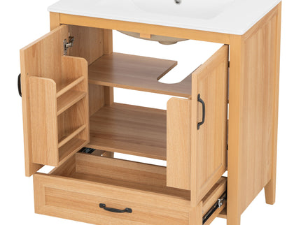 Elegant Fluted Bathroom Vanity With Sink, Soft Close Doors & Drawer
