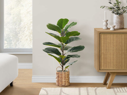 28" Tall, Artificial Plant, Fiddle Tree, Indoor, Faux, Fake, Floor, Greenery, Potted, Real Touch, Decorative - Green / Beige