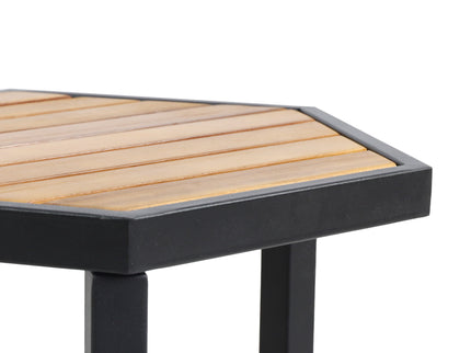 Outdoor Side Table With Iron Base And Slatted Top - Brown