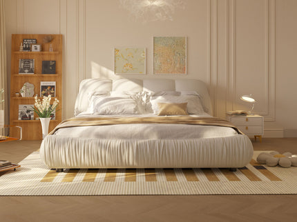 Luxury Upholstered Platform Bed With Oversized Padded Backrest And Solid Wood Frame