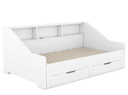 Daybed Frame With Storage Bookcases, 2 Drawers, Charging Station