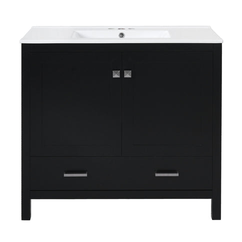 Bathroom Vanity With Sink, Soft Close Doors, Double Shelves & Divided Drawer