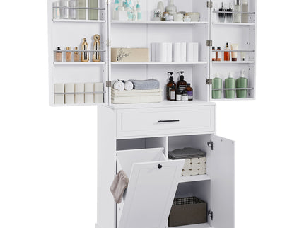 Freestanding Bathroom Storage Cabinet With Doors, Drawers, And Tilt Out Laundry Hamper - White