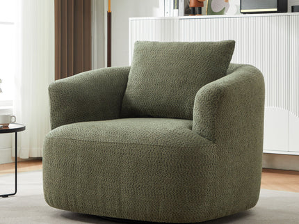 360° Swivel Barrel Sofa Chair With Throw Pillow, Upholstered Accent Chair