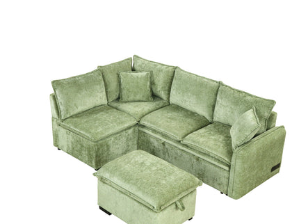 Convertible Sofa Bed Sectional Sofa Sleeper L-Shaped Sofa With A Storage Ottoman, Two Pillows, Two Power Sockets And Two USB Ports For Living Room