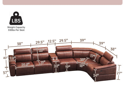 6 Piece Modular Sectional Sofa With 2 Cup Holders, Adjustable Recliners - Dark Brown