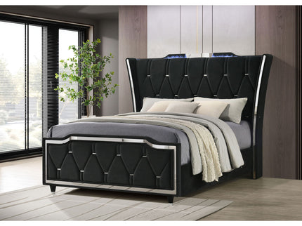 Mika - LED Upholstered Bed With Tufted Wingback Headboard And Ambient Lighting