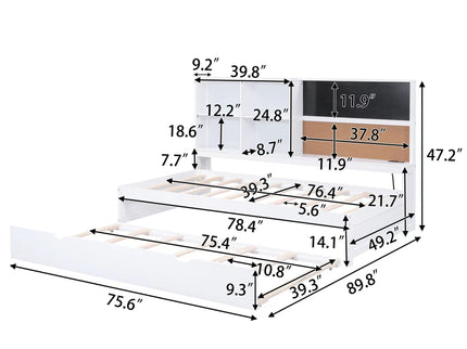 Twin Size Daybed With Storage Shelvesboard, Cork Board, USB Ports And Trundle - White