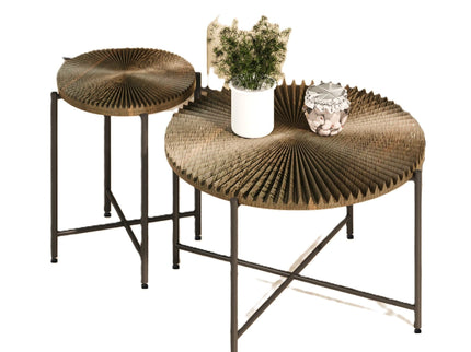 Radial - Pattern Coffee And End Table Set Waterproof Cover, Distressed Cylindrical Design (Set of 2)