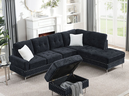 L-Shaped Sectional Sofa With Chaise And Storage Ottoman, Includes 2 Pillows