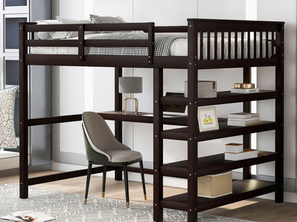 Loft Bed With Storage Shelves And Under Bed Desk