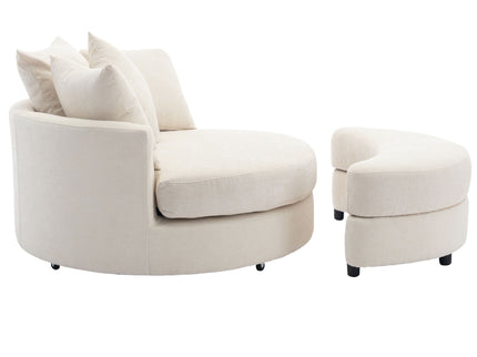360° Swivel Accent Barrel Chair With Storage Ottoman & 4 Pillows, Modern Leisure Chair Round Accent For Living Room