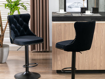 Swivel Barstools Adjusatble Seat Height, Modern Upholstered Bar Stools With Backs Comfortable Tufted For Home Pub And Kitchen Island (Set of 2)