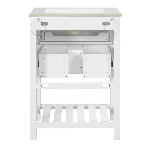 Modern Bathroom Vanity With Integrated Sink, Cabinet With 1 Deep Drawer And 1 Tip-Out Drawer