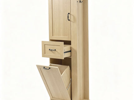 Modern Tall Storage Cabinet With Tilt-Out Compartment, Adjustable Shelves