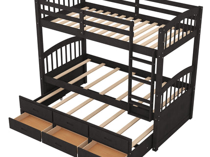 Bunk Bed With Trundle And Drawers, Arched Headboard And Footboard