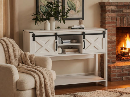 Farmhouse Entryway Table With Sliding Barn Door