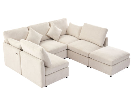Sectional Sofa Modular U-Shaped With Ottoman & USB Ports