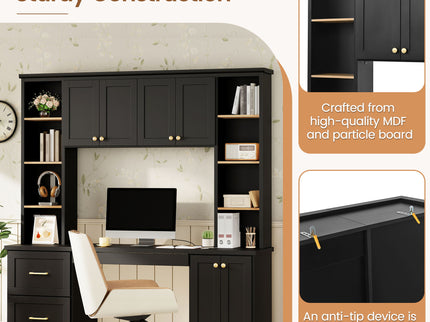 Computer Desk With Hutch, Workstation With Desk Grommet & Keyboard Tray