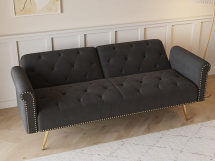 Luxurious Sofa Bed With Nail Head Trim And Matching Pillow