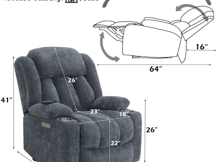 Power Motion Recliner With Lift Heating Massage Function - Blue