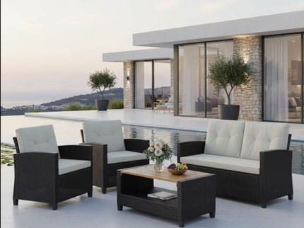 Modern All-Weather Patio Set With Cushions And Table